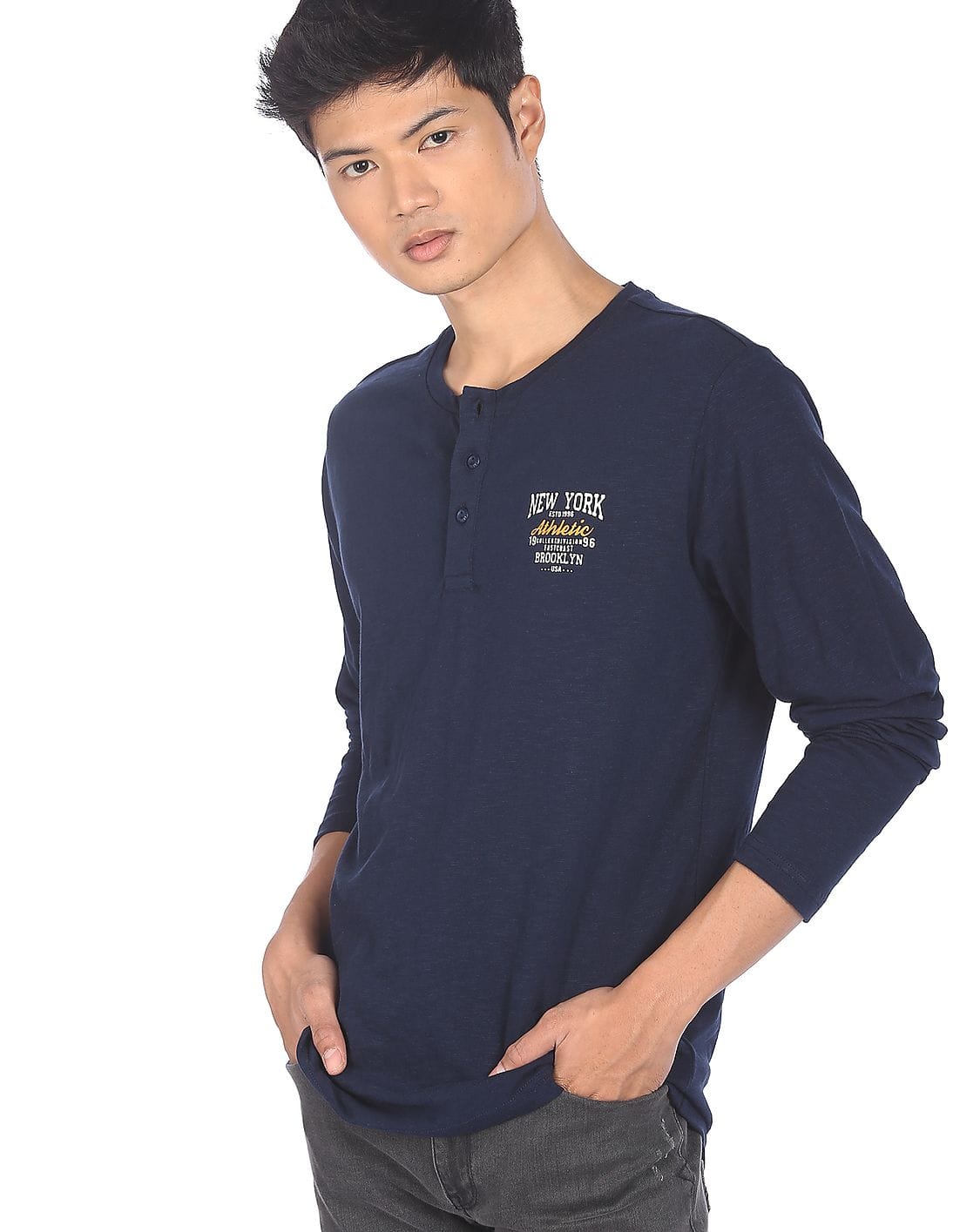 Buy Ruggers Men Navy Long Sleeve Slub 