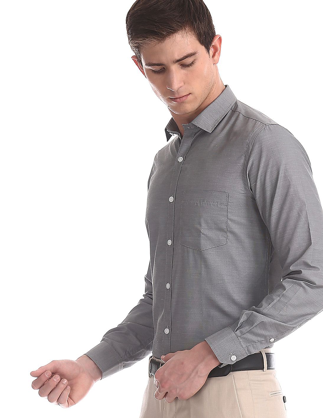 Buy Arrow Grey Urban Slim Fit Cutaway Collar Shirt - NNNOW.com
