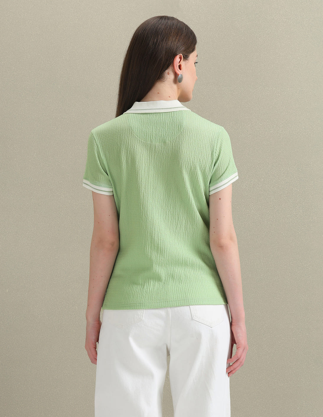 Buy U.S. Polo Assn. Women Zipper Placket Textured Polo Shirt
