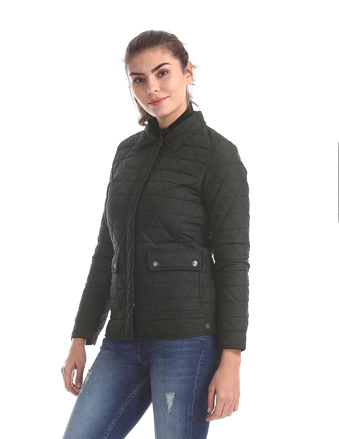 womens quilted jacket with belt