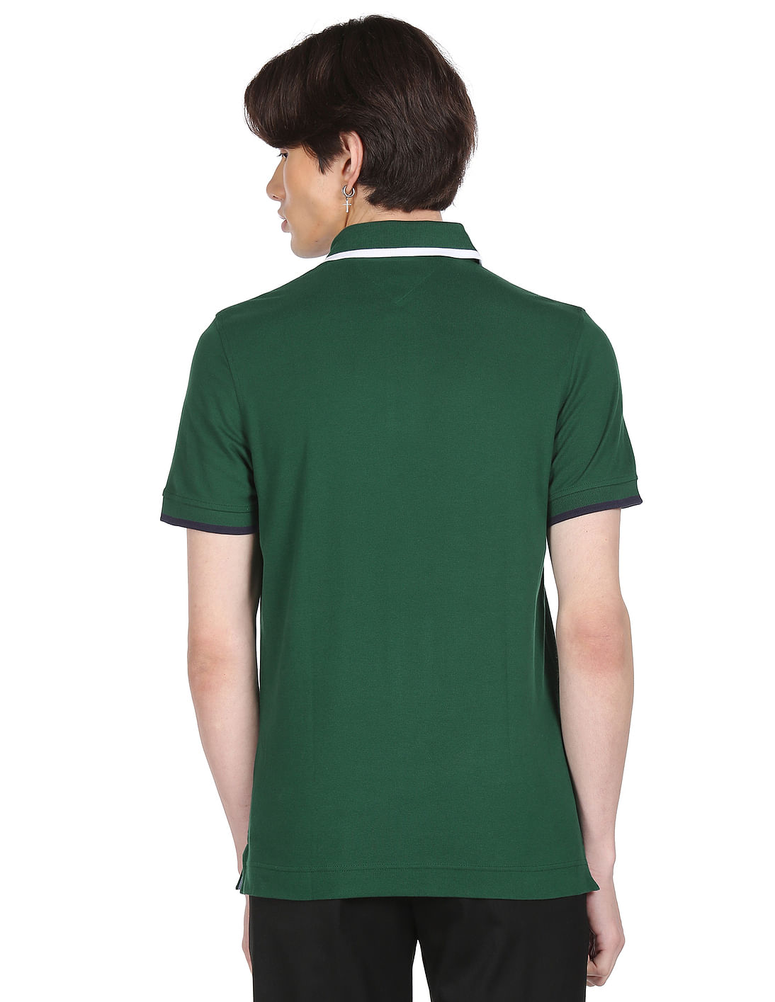 Buy Tommy Hilfiger Men Dark Green Tipped Collar Logo Polo