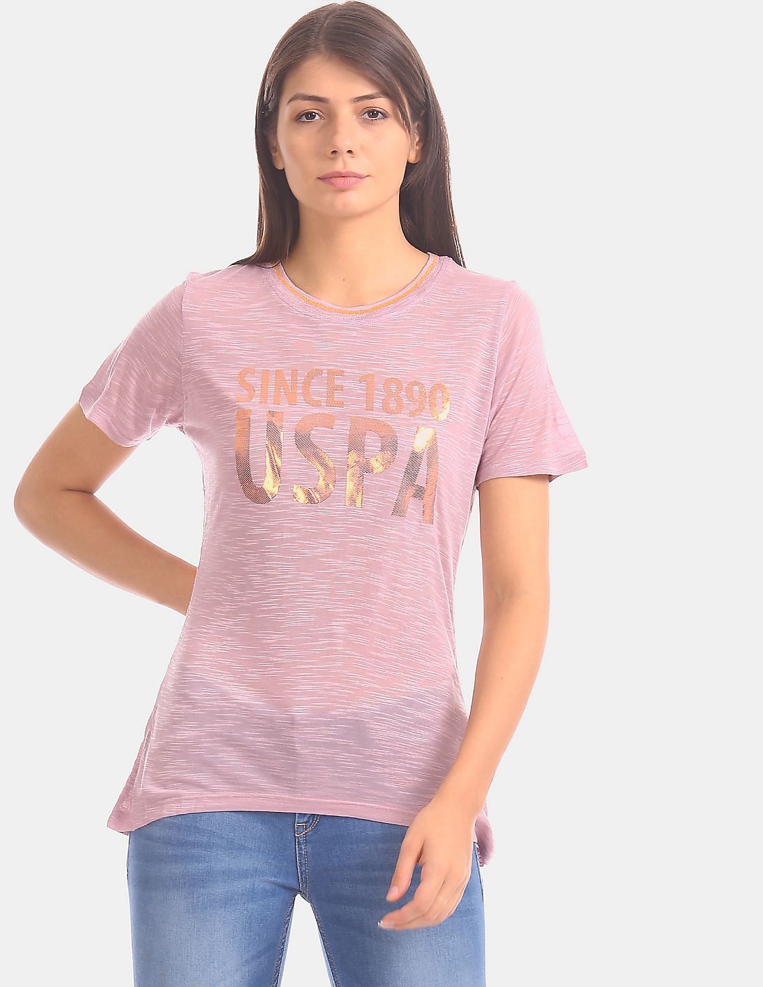 Buy U.S. Polo Assn. Women Pink Slubbed Modal Jersey Printed T-Shirt ...
