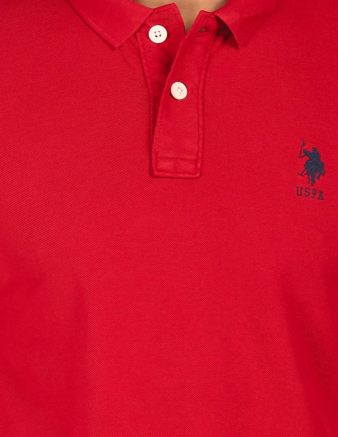 Buy U.S. Polo Assn. Men Red Solid Polo T-Shirt - NNNOW.com