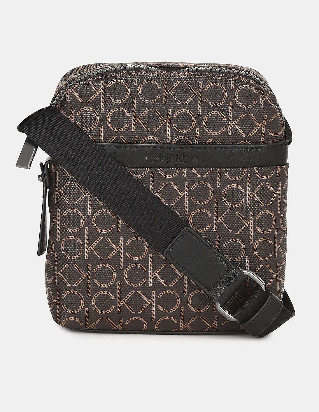 Buy Calvin Klein Men Brown Monogram Print Messenger Bag - NNNOW.com