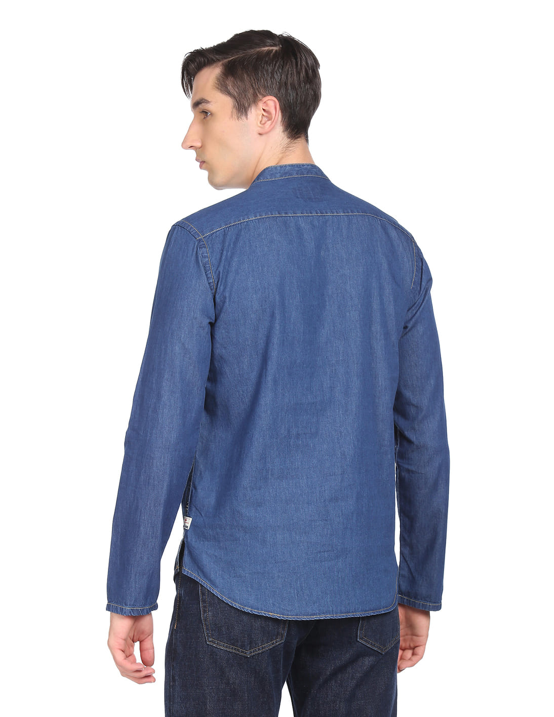 Buy Flying Machine Mandarin Neck Chambray Shirt - NNNOW.com