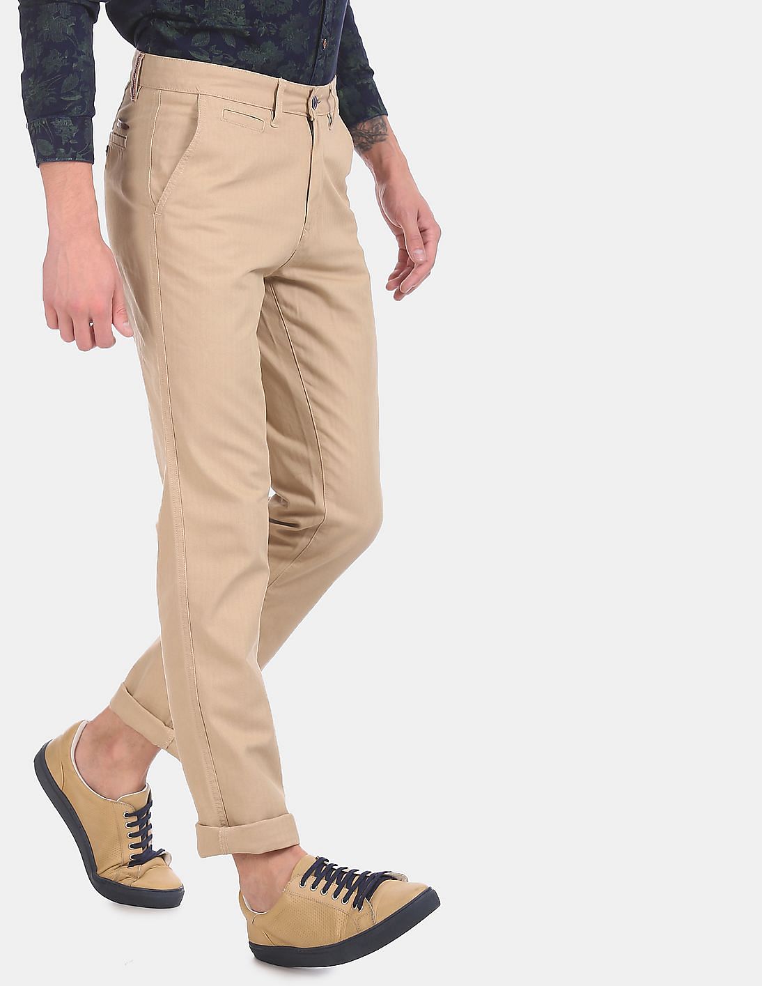 Buy INDIAN TERRAIN Printed Cotton Stretch Slim Fit Mens Casual Trousers   Shoppers Stop