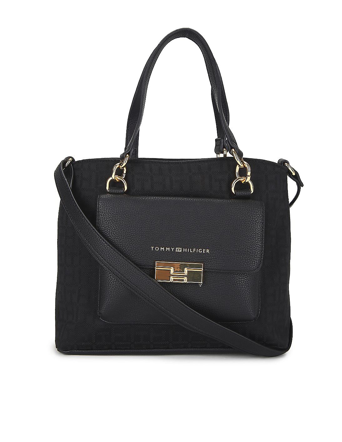 Buy Tommy Hilfiger Women Black Monogram Satchel Bag - NNNOW.com