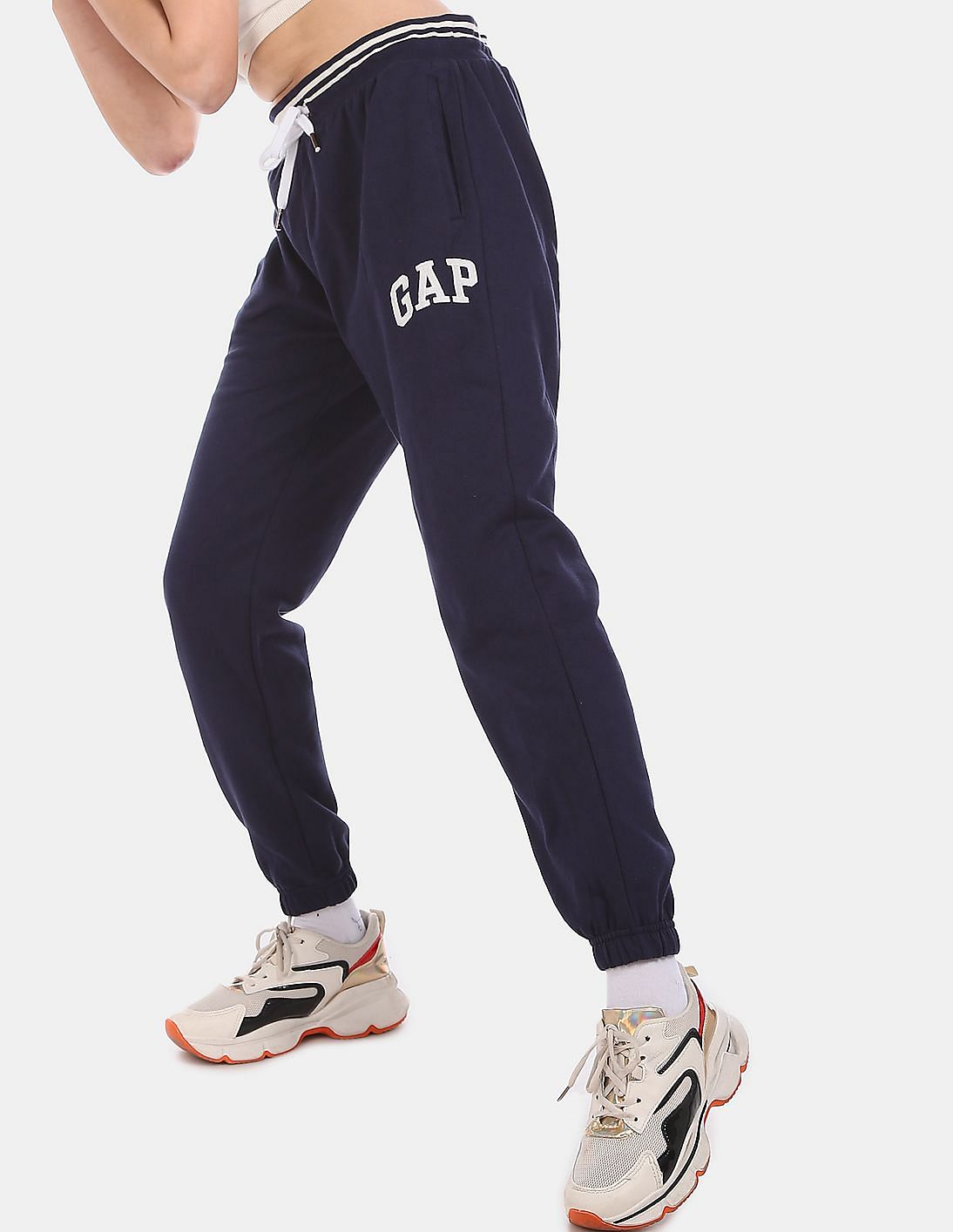 women's black track pants with white stripe