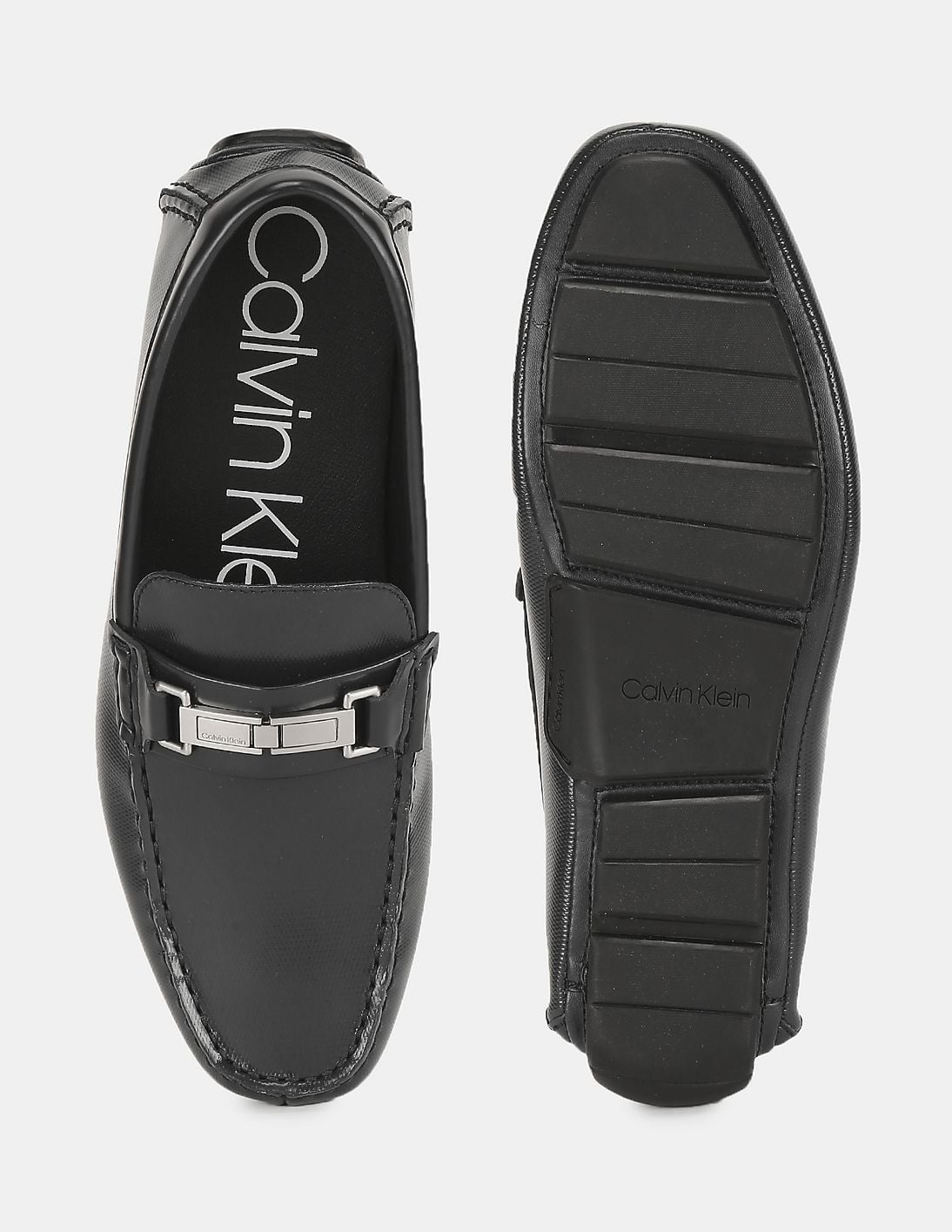 Buy Calvin Klein Men Black Karns Embossed Leather Loafers  display picture 1
