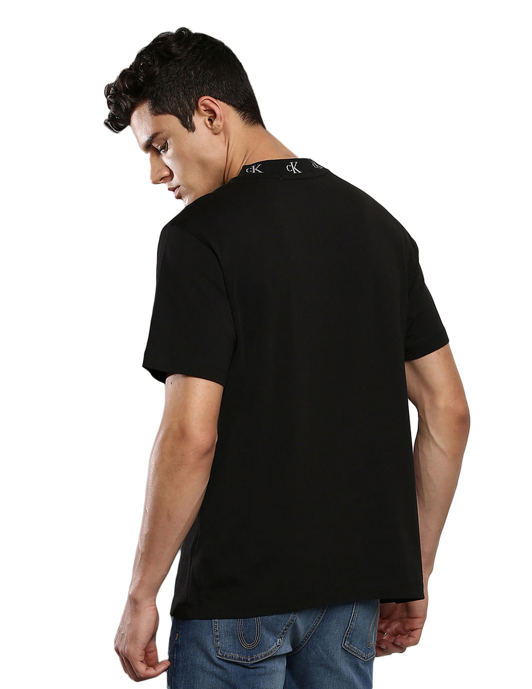 Buy Calvin Klein Men Black Monogram Solid Cotton T-Shirt