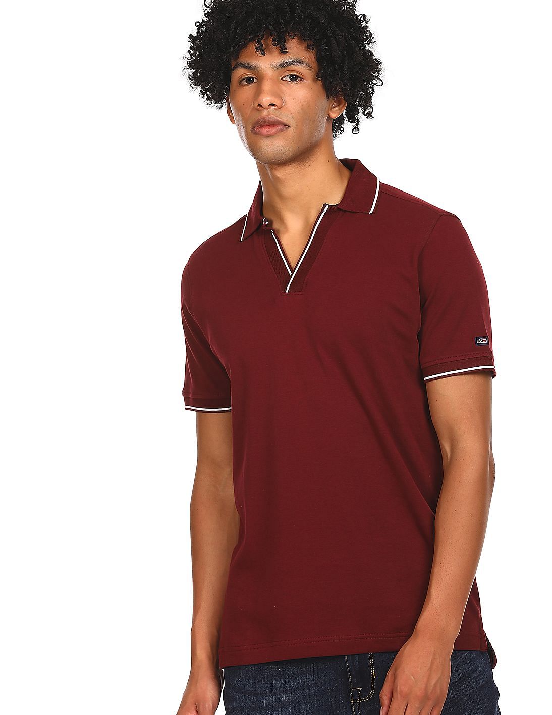 Buy Arrow Sports Men Burgundy Notch Collar Pique Polo Shirt 