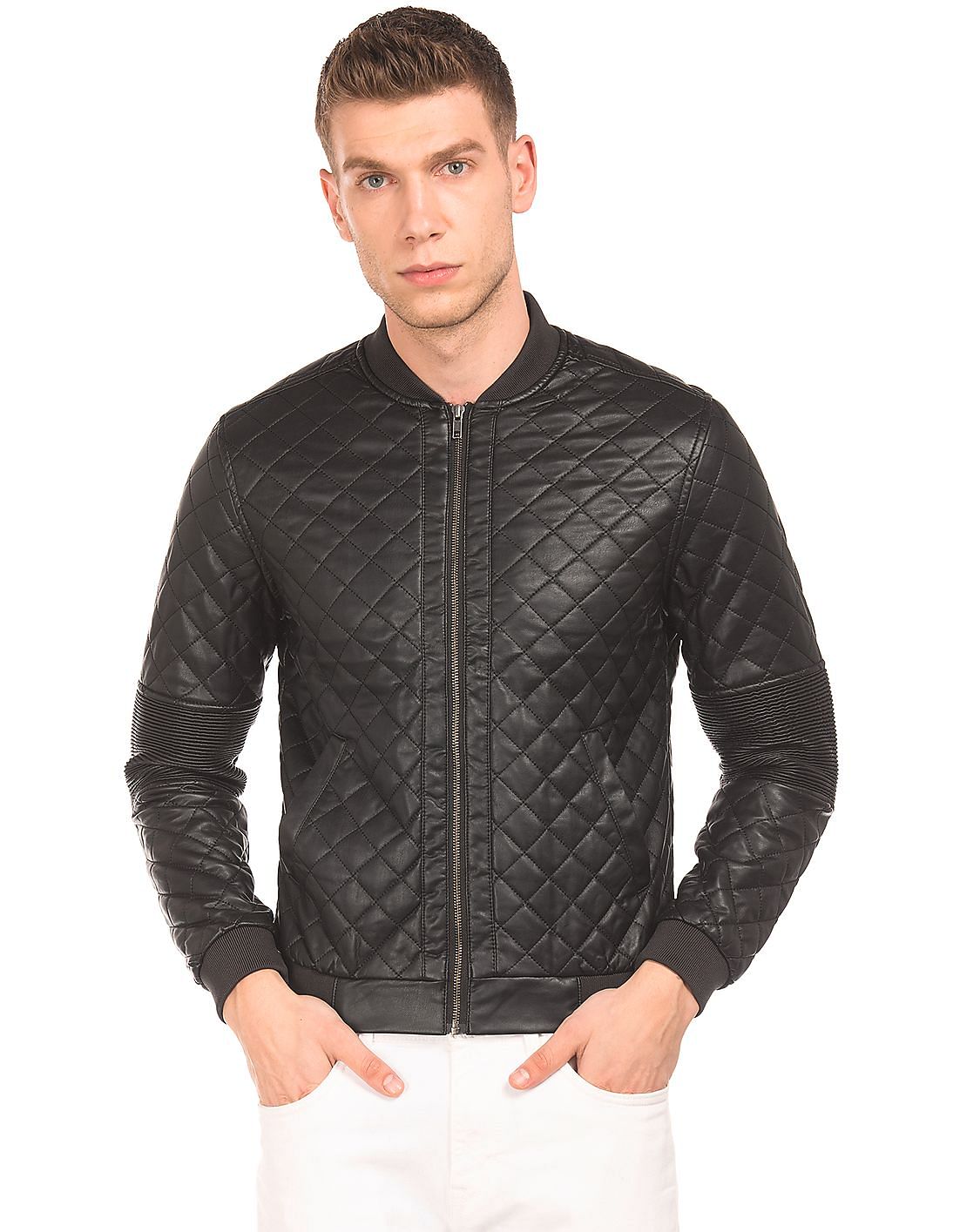 flying machine black leather jacket