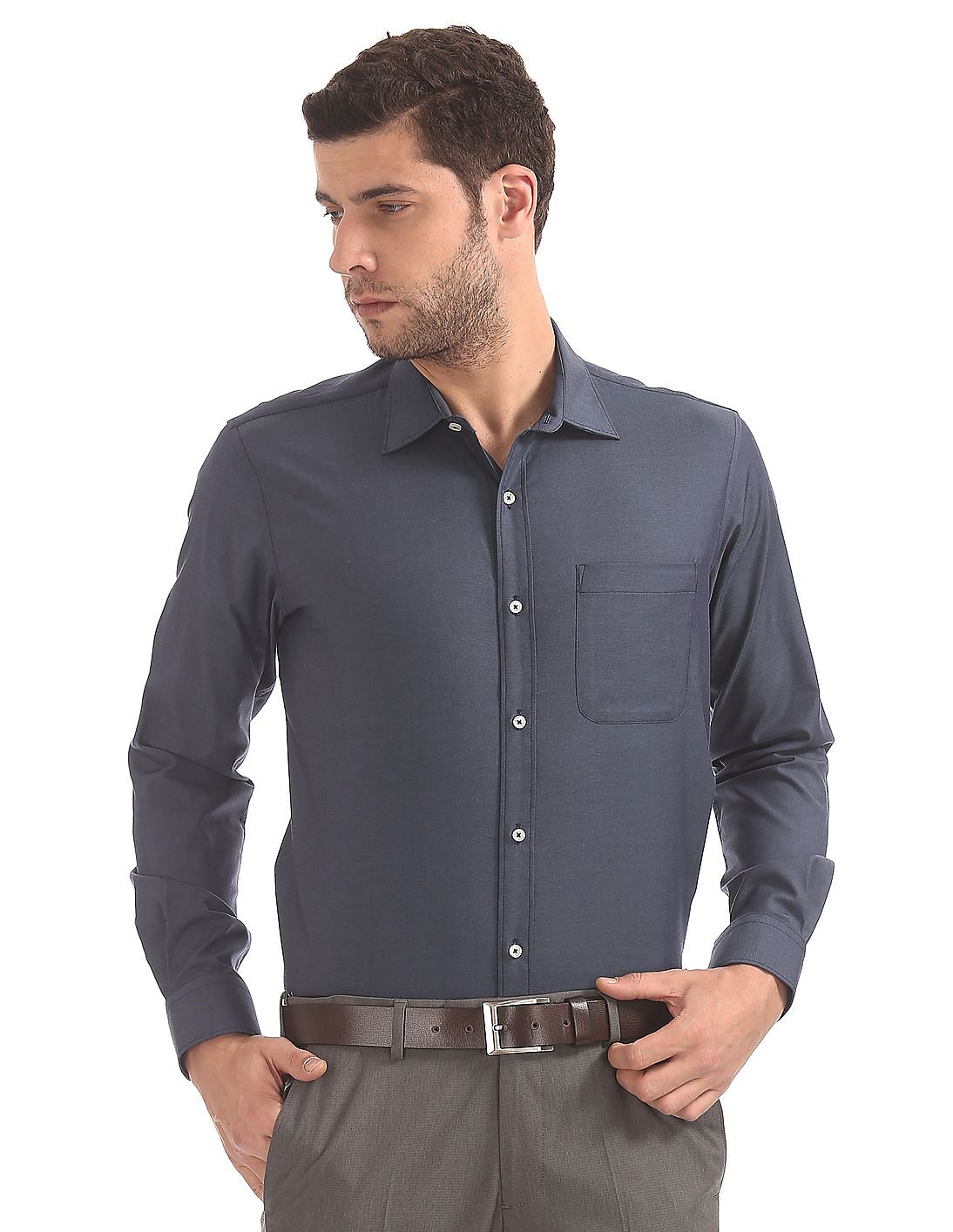 Buy AD by Arvind Regular Fit Solid Stretch Shirt - NNNOW.com