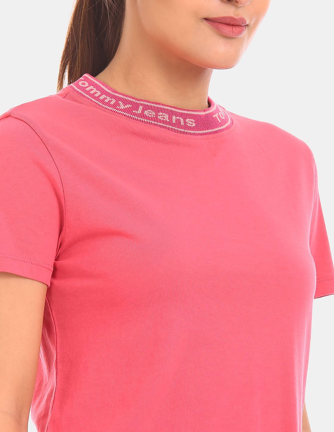 売れ筋商品|||トミーヒルフィガー カットソー トップス レディース Women's Cropped Cotton Crewneck T-Shirt Precious Pink トミー ヒルフィガー TOMMY HILFIGER レギュラースクリプト
