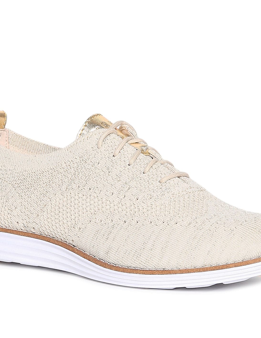 Cole Haan OriginalGrand Stitchlite Wingtip Oxford Womens 10B Beige Knit Gold Originalgrand Stitchlite Wingtip Oxford-W20874-RYE KNIT  main image 4