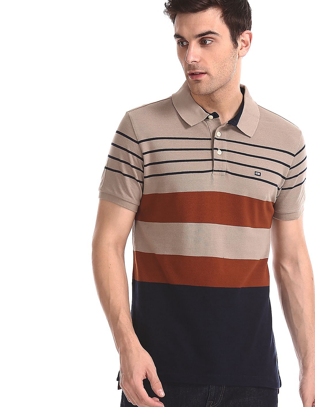 Buy Arrow Sports Beige and Navy Striped Polo Shirt - NNNOW.com