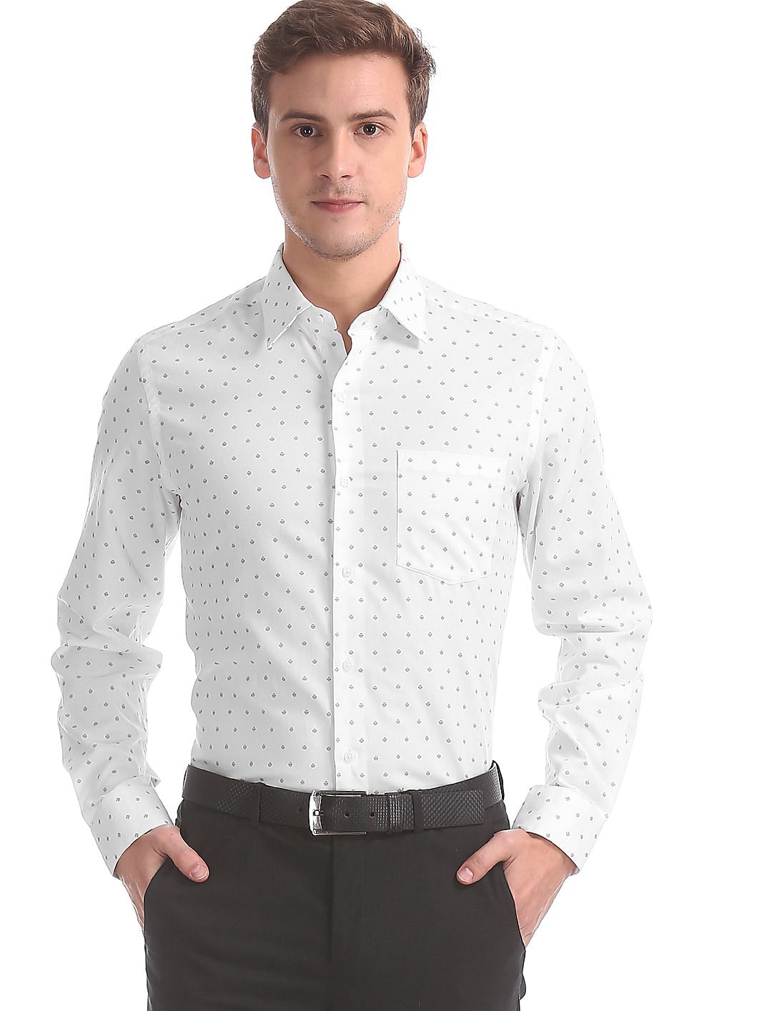 Buy Men White French Placket Allover Print Shirt online at NNNOW.com