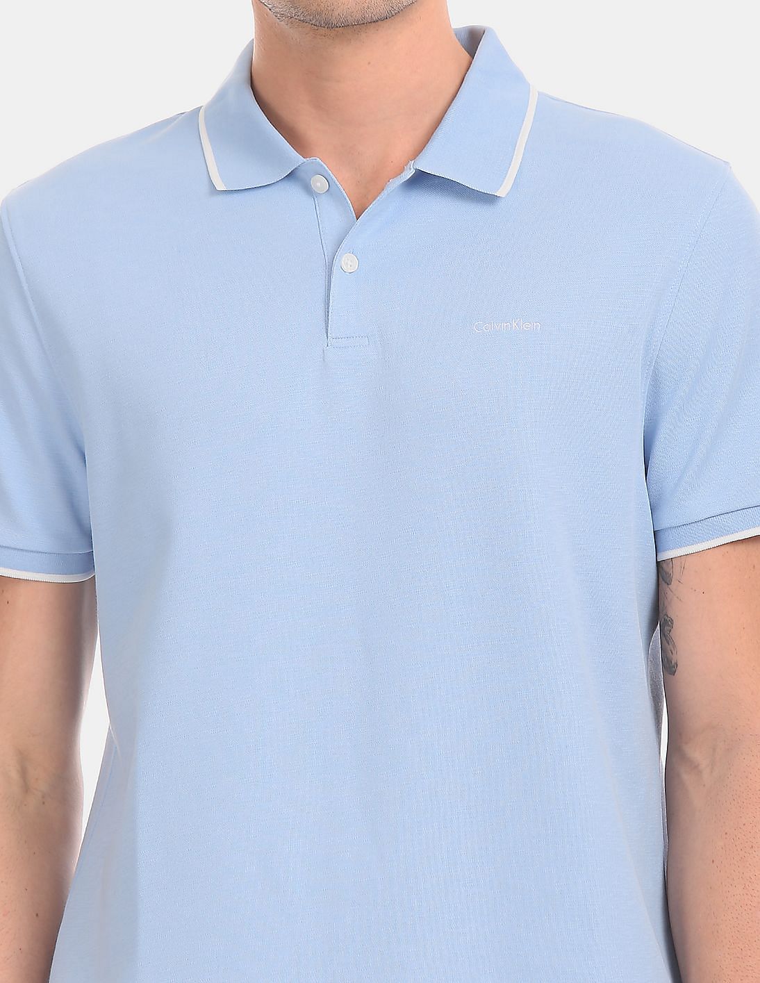 Buy Calvin Klein Men Light Blue Short Sleeve Slub Interlock Tipped