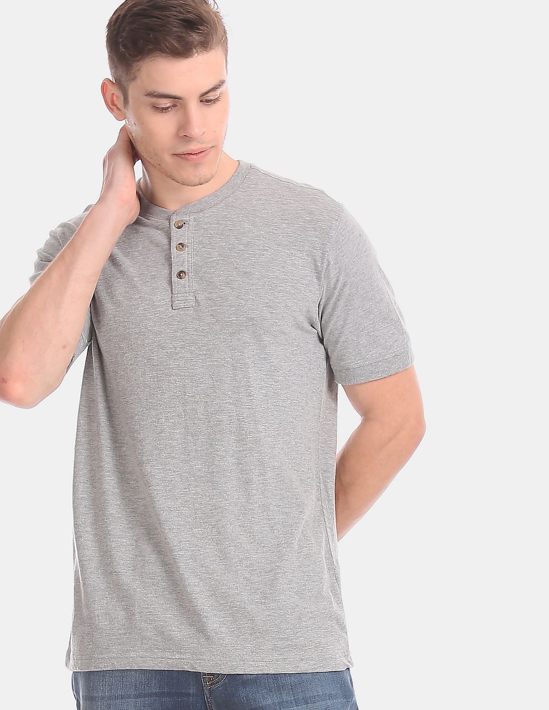 Buy Aeropostale Grey Heathered Cotton Jersey Henley T-Shirt - NNNOW.com
