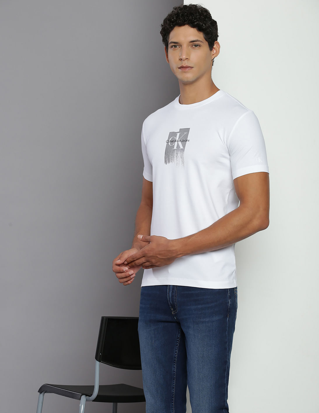 Buy Calvin Klein Flock Monogram Slim Fit T-Shirt - NNNOW.com