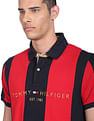 Tommy Hilfiger Men Navy And Red Caldwell Pure Cotton Vertical Stripe Polo Shirt