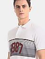 Aeropostale Men White Striped Chest Pique Polo Shirt