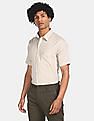 USPA Tailored Men Beige Short Sleeve Solid Formal Shirt