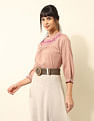 U.S. Polo Assn. Women Yoke Embroidered Frill Top