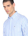 Tommy Hilfiger Men White And Blue Vertical Stripe Cotton Casual Shirt
