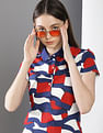 Tommy Hilfiger Women Blue Abstract Print Slim Fit Polo Shirt