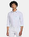 USPA Tailored Men Light Blue Spread Collar Check Formal Shirt