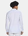 USPA Tailored Men Light Blue Spread Collar Check Formal Shirt