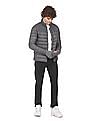 U.S. Polo Assn. Men Grey High Neck Full Zip Solid Puffer Jacket