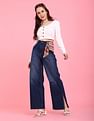 Flying Machine Women High Rise Stone Wash Wide Leg Jeans