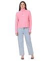 Calvin Klein Jeans Women Pink Turtle Neck Embroidered Monogram Sweater