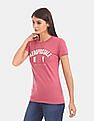 Aeropostale Women Pink Crew Neck Logo Applique Jersey T-Shirt