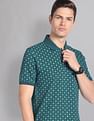 AD by Arvind Geometric Print Cotton Polo Shirt