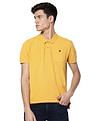 AD by Arvind Men Golden Yellow Cotton Solid Polo Shirt