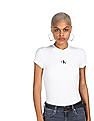 Calvin Klein Women White Round Neck Side Drawstring Ribbed T-Shirt