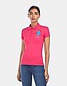 U.S. Polo Assn. Women Brand Applique Ribbed Collar Polo Shirt