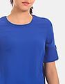 Tommy Hilfiger Women Blue Round Neck Solid Woven Top