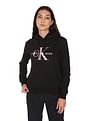 Calvin Klein Women Black Brand Monogram Hooded Sweatshirt