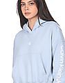 Calvin Klein Jeans Women Light Blue Brand Print Hooded Sweatshirt