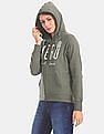 Aeropostale Women Green Brand Logo Hooded Zip Up Sweatshirt
