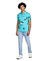 Aeropostale Men Turquoise Cotton Floral Print Polo Shirt