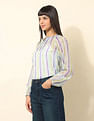 U.S. Polo Assn. Women Chiffon Sheer Vertical Striped Top