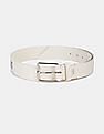 Calvin Klein Men Off White Metallic Buckle Closure Banner Leather Belt