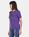 Calvin Klein Women Violet Glitter Monogram Print T-Shirt