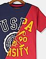 U.S. Polo Assn. Kids Boys Red And Navy Cut And Sew Panel Printed T-Shirt
