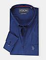 USPA Tailored Men Royal Blue Slim Fit Printed Formal Shirt